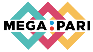 The mega pari logo with colorful squares.