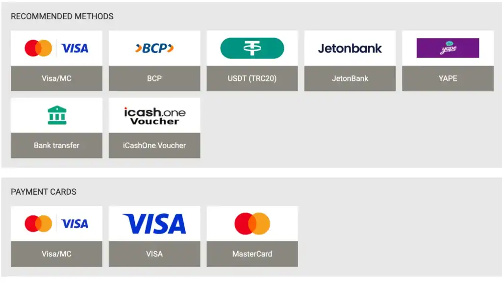 Métodos de pago seguros en Megapari Perú: Yape, transferencia bancaria, USDT, tarjetas Visa y MasterCard
